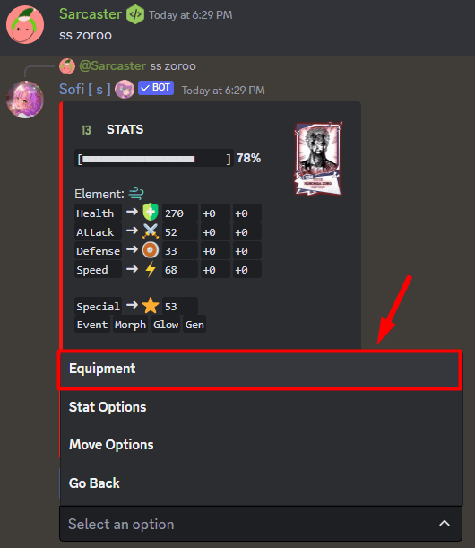 Card Stats Equipment