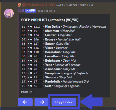 Wishlist Copy Codes
