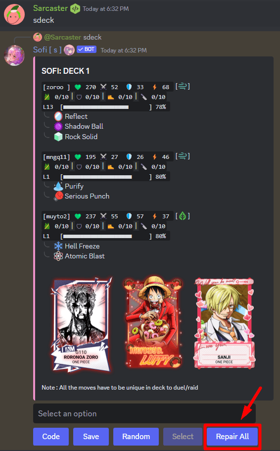 Card Stats Repair All